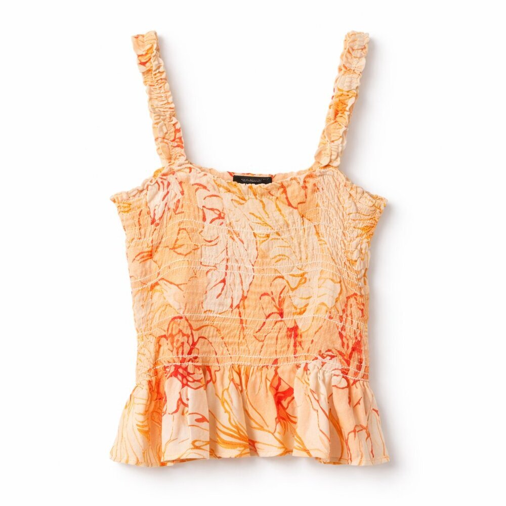 Patrons of Peace Youth Smocked Tank Top | Ruffle Strap Floral Peplum | Size S